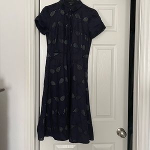 Ann Taylor Navy Blue Tennis Racket Print Midi Shirtdress